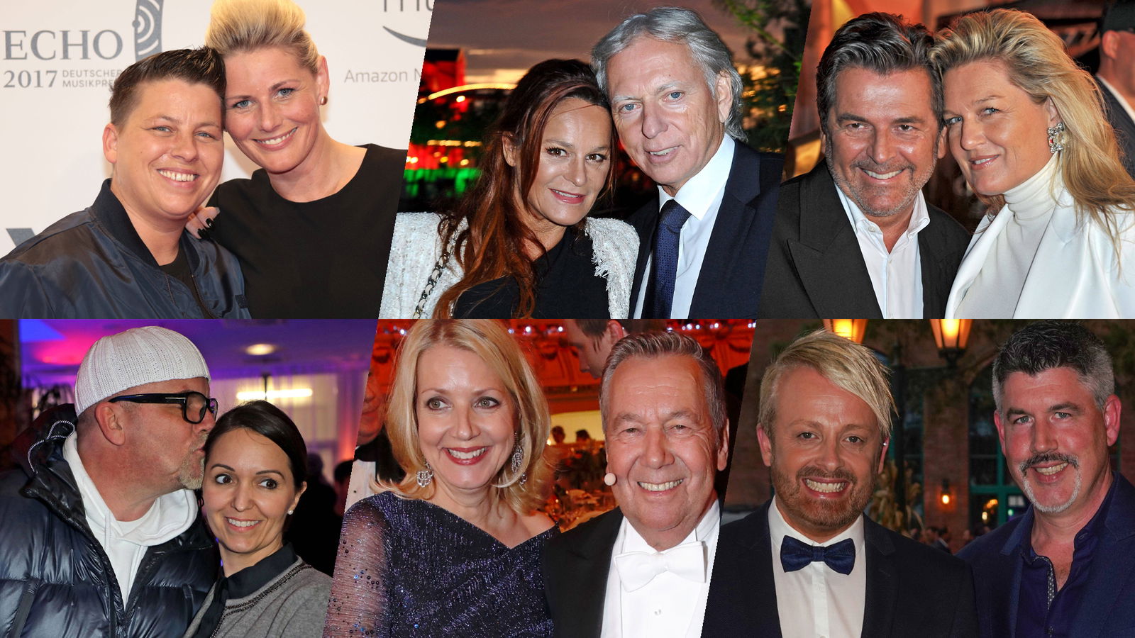 Oben (vlnr): Kerstin Ott & Karolina, Andrea Berg & Uli, Thomas Anders & Claudia // Unten (vlnr): DJ Ötzi & Sonja, Roland Kaiser & Silvia, Ross Antony & Paul